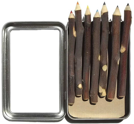 Handmade Apple Wood Twig Pencils, 7 Colors in Tin | Apple Pencil